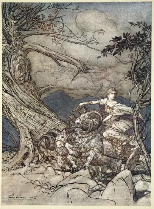 Framed Print : Fricka approaches in anger, 1910. Artist: Arthur Rackham Framed Print : Fricka approaches in anger, 1910. Artist: Arthur Rackham