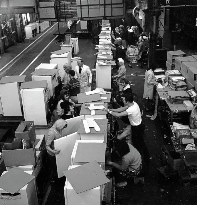 Framed Print : Fridge assembly line at the General Electric Company, Swinton, South Yorkshire, 1964