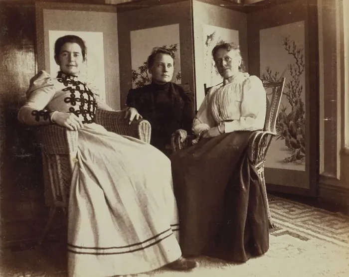 Framed Print : Three friends seated in the veranda room, Dom Smith, Vladivostok, Russia: Eleanor Pray... 1899. Creator: Frederick S. Pray Framed Print : Three friends seated in the veranda room, Dom Smith, Vladivostok, Russia: Eleanor Pray... 1899. Creator: Frederick S. Pray