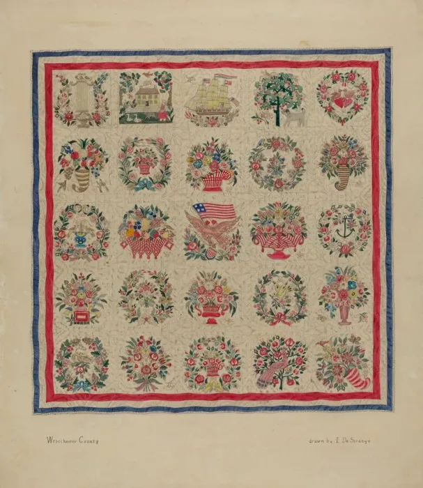 Framed Print : Friendship Quilt, c. 1937. Creator: Isabelle De Strange Framed Print : Friendship Quilt, c. 1937. Creator: Isabelle De Strange