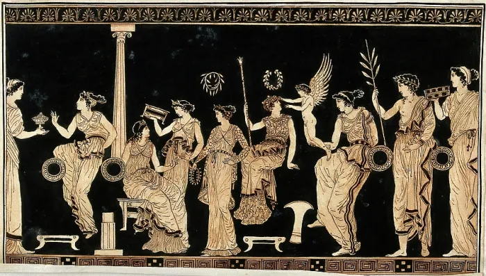 Framed Print : Detail of a frieze decorating a Greek red-figured vessel (probably a vase) representing... 1760-9. Creator: Augustin Dahlsteen Framed Print : Detail of a frieze decorating a Greek red-figured vessel (probably a vase) representing... 1760-9. Creator: Augustin Dahlsteen