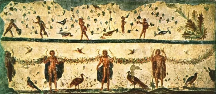 Framed Print : Frieze in the dining-hall (Triclinium) of the house of Pammachius, Rome, Italy, (1928) Framed Print : Frieze in the dining-hall (Triclinium) of the house of Pammachius, Rome, Italy, (1928)