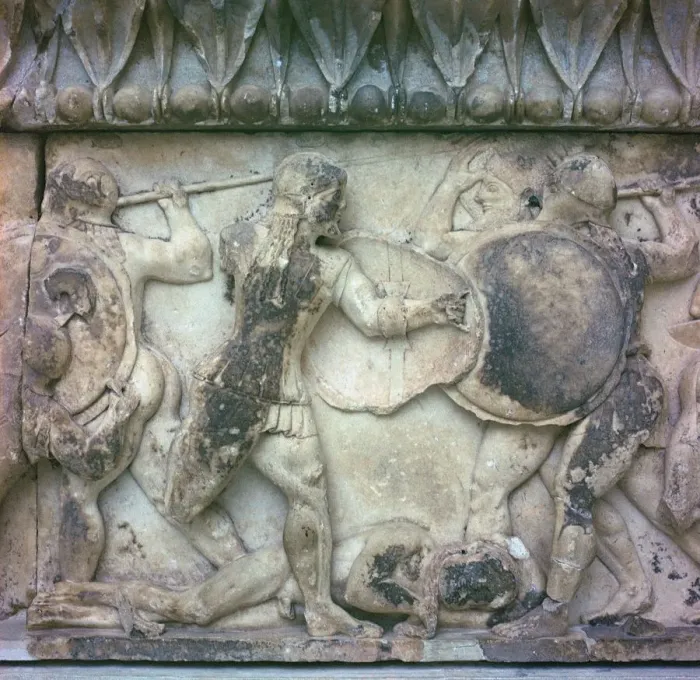 Framed Print : Detail of a frieze on the Treasury of the Siphnians, 6th century BC Framed Print : Detail of a frieze on the Treasury of the Siphnians, 6th century BC