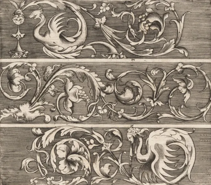Framed Print : Three Friezes with Ornamental Foliage, ca. 1541-43. Creator: Enea Vico Framed Print : Three Friezes with Ornamental Foliage, ca. 1541-43. Creator: Enea Vico