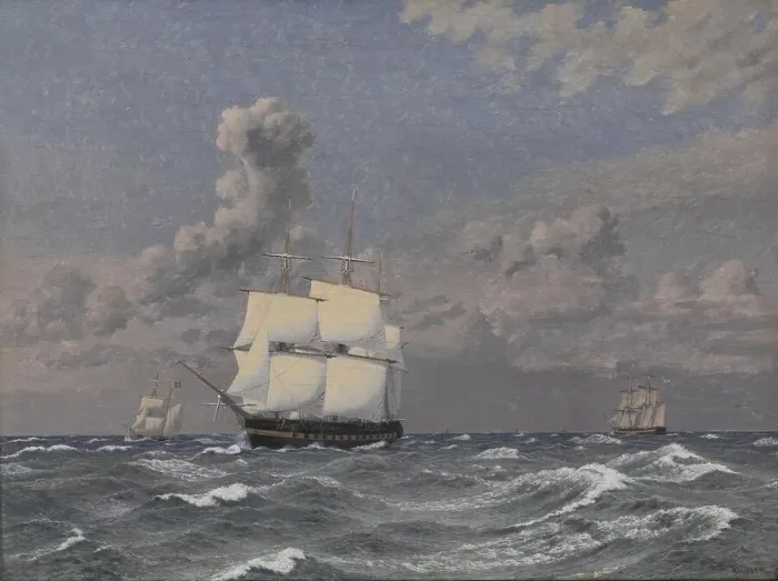Framed Print : A Frigate and some other Ships Cruising, 1845. Creator: CW Eckersberg Framed Print : A Frigate and some other Ships Cruising, 1845. Creator: CW Eckersberg