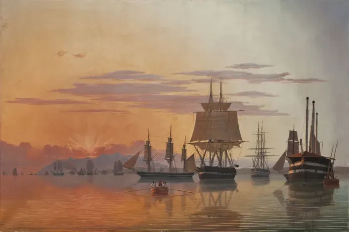 Framed Print : The frigate Thetis and the corvette Flora on the river Tagus, 1844. Creator: Dahl Framed Print : The frigate Thetis and the corvette Flora on the river Tagus, 1844. Creator: Dahl