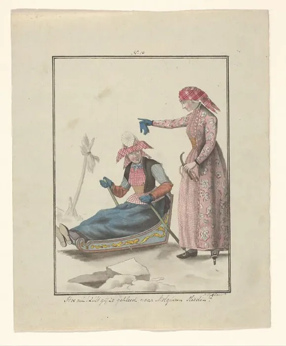 Framed Print : Frisian women on the ice, 1803-c.1899. Creator: J. Enklaar Framed Print : Frisian women on the ice, 1803-c.1899. Creator: J. Enklaar