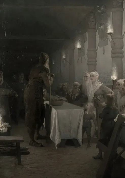 Framed Print : Frithiof comes to King Ring (from Frithiof's saga), 1880s. Creator: Johan August Malmström Framed Print : Frithiof comes to King Ring (from Frithiof's saga), 1880s. Creator: Johan August Malmström