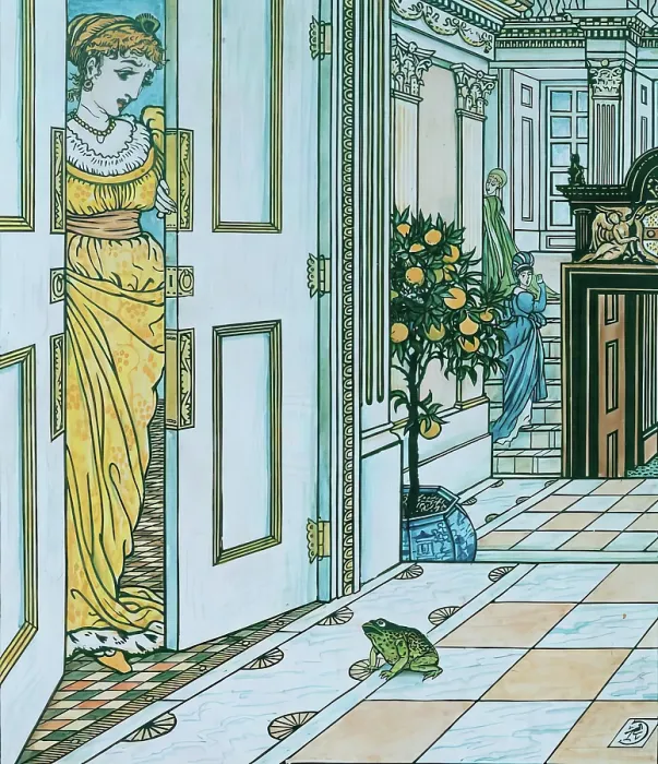 Framed Print : The Frog asks to be allowed to enter the Castle - Illustration for The Frog Prince, c1874 Framed Print : The Frog asks to be allowed to enter the Castle - Illustration for The Frog Prince, c1874