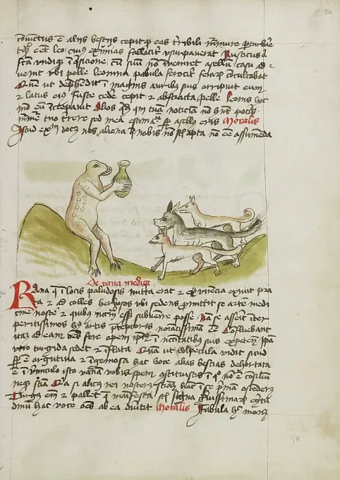 Framed Print : A Frog Sitting on a Hill Receiving a Vessel from a Group of Animals, third quarter of 15th century. Creator: Unknown Framed Print : A Frog Sitting on a Hill Receiving a Vessel from a Group of Animals, third quarter of 15th century. Creator: Unknown