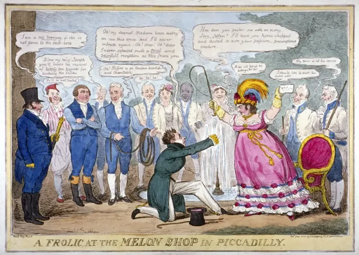 Framed Print : A frolic at the melon shop in Piccadilly, 1826 Framed Print : A frolic at the melon shop in Piccadilly, 1826