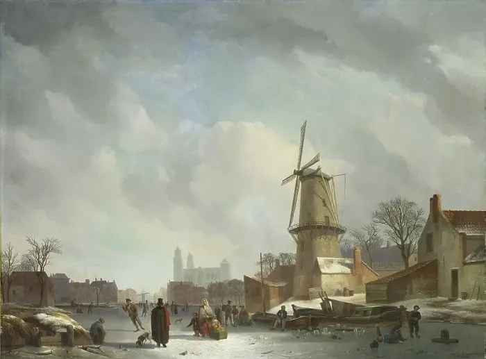 Framed Print : Frolicking on a Frozen Canal in a Town, 1830-1837. Creator: Abraham Johannes Couwenberg Framed Print : Frolicking on a Frozen Canal in a Town, 1830-1837. Creator: Abraham Johannes Couwenberg