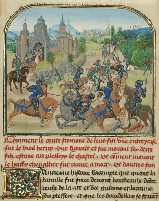 Framed Print : Fromont de Lens Leaving Bordeaux and the Battle against... written 1463-1465; illuminated 1467-1472 Creators: Loyset Liedet, Pol Fruit Framed Print : Fromont de Lens Leaving Bordeaux and the Battle against... written 1463-1465; illuminated 1467-1472 Creators: Loyset Liedet, Pol Fruit