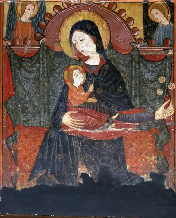Framed Print : Frontal of the Mother of God, detail, tempera on wood from Bellver de Cerdanya, 14th century Framed Print : Frontal of the Mother of God, detail, tempera on wood from Bellver de Cerdanya, 14th century