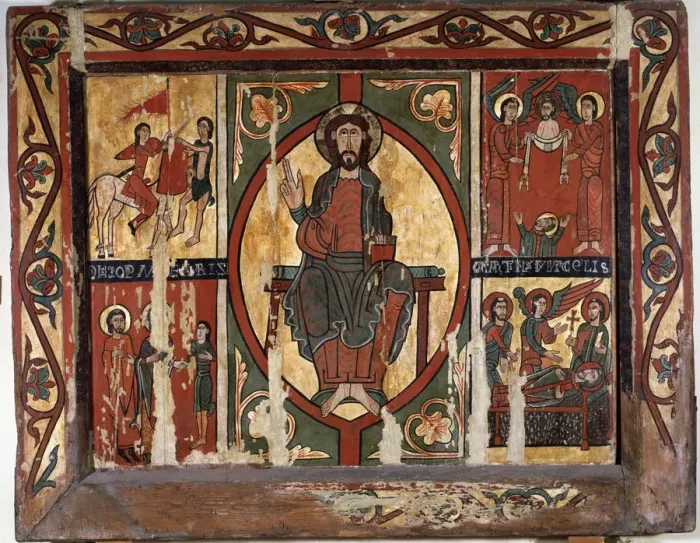 Framed Print : Frontal of St. Martin of Tours, tempera on wood, the work consists of a central Framed Print : Frontal of St. Martin of Tours, tempera on wood, the work consists of a central
