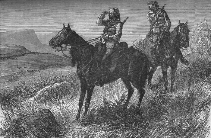 Framed Print : Frontier Light Horse, on Vedette Duty, Discovering Zulus near Woods Camp, on Kambula Hill, c1880 Framed Print : Frontier Light Horse, on Vedette Duty, Discovering Zulus near Woods Camp, on Kambula Hill, c1880