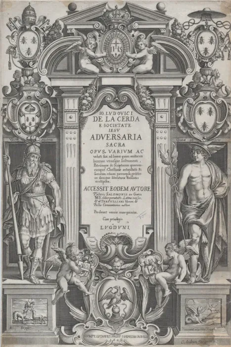 Framed Print : Frontispiece for Adversaria sacra, 1626. Creator: Charles Audran Framed Print : Frontispiece for Adversaria sacra, 1626. Creator: Charles Audran