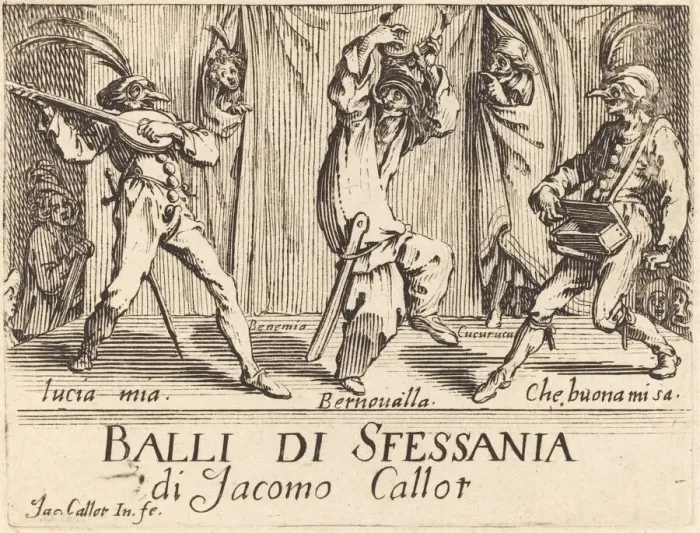 Framed Print : Frontispiece for Balli di Sfessania, c. 1622. Creator: Jacques Callot Framed Print : Frontispiece for Balli di Sfessania, c. 1622. Creator: Jacques Callot
