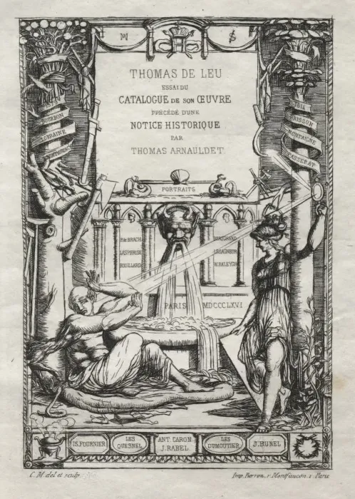Framed Print : Frontispiece for a Catalogue of the Engravings of Thomas de Leu, 1866. Creator: Charles Meryon Framed Print : Frontispiece for a Catalogue of the Engravings of Thomas de Leu, 1866. Creator: Charles Meryon