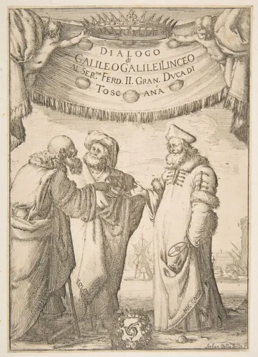 Framed Print : Frontispiece for Dialogo di Galileo Galilei, 1632. Creator: Stefano della Bella Framed Print : Frontispiece for Dialogo di Galileo Galilei, 1632. Creator: Stefano della Bella