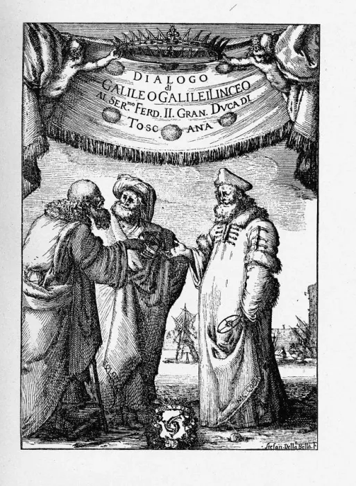 Framed Print : Frontispiece of the Dialogue Concerning the Two Chief World Systems by Galileo Galilei, 1632. Artist: Della Bella, Stefano (1610-1664) Framed Print : Frontispiece of the Dialogue Concerning the Two Chief World Systems by Galileo Galilei, 1632. Artist: Della Bella, Stefano (1610-1664)