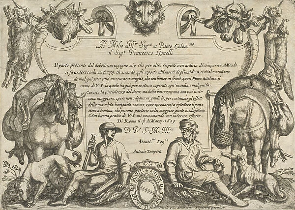 Frontispiece with Hunters, Dogs and Horses, from Hunting Scenes VI, 1609