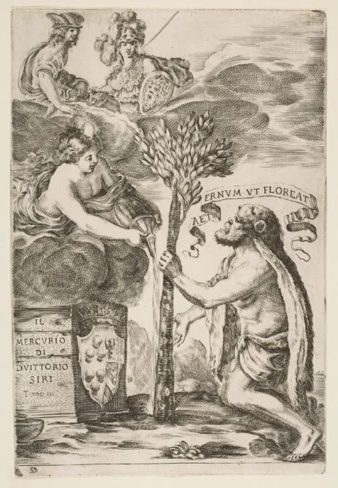 Framed Print : Frontispiece for Il Mercurio, III: Hercules Planting His Club, 1652 Framed Print : Frontispiece for Il Mercurio, III: Hercules Planting His Club, 1652