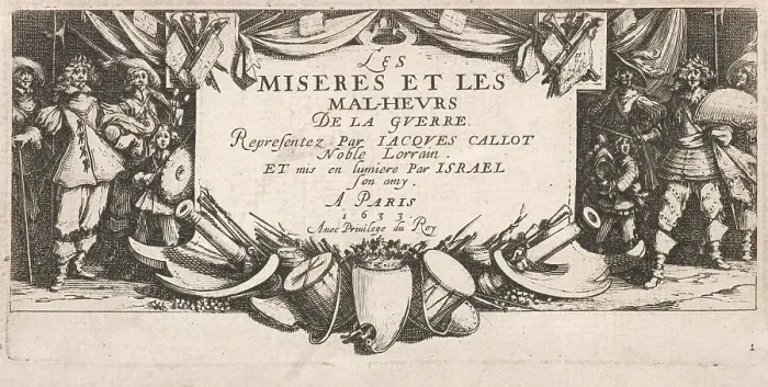 Framed Print : Frontispiece for Les Grandes miseres de la guerre (The Large Miseries of War), 1633. Creator: Jacques Callot Framed Print : Frontispiece for Les Grandes miseres de la guerre (The Large Miseries of War), 1633. Creator: Jacques Callot