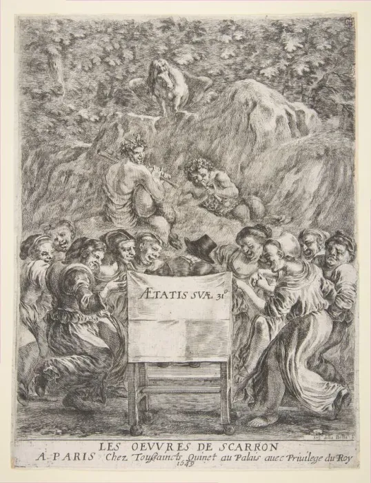 Framed Print : Frontispiece for Les Oeuvres de Scarron, 1649. Creator: Stefano della Bella Framed Print : Frontispiece for Les Oeuvres de Scarron, 1649. Creator: Stefano della Bella