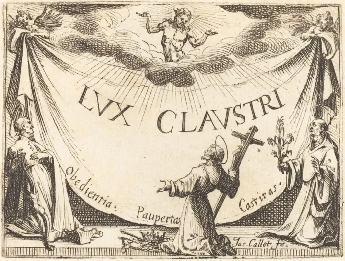 Framed Print : Frontispiece for The Light of the Cloister, 1628. Creator: Jacques Callot Framed Print : Frontispiece for The Light of the Cloister, 1628. Creator: Jacques Callot