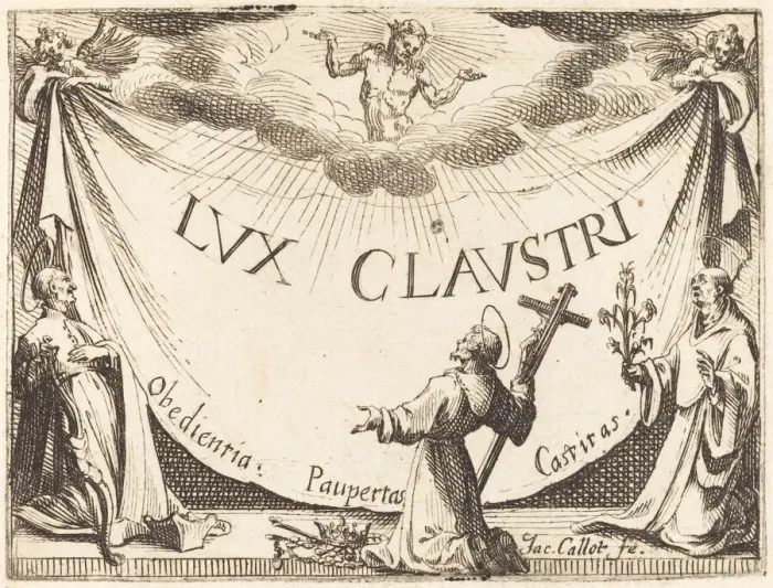 Framed Print : Frontispiece for The Light of the Cloister, 1628. Creator: Jacques Callot Framed Print : Frontispiece for The Light of the Cloister, 1628. Creator: Jacques Callot