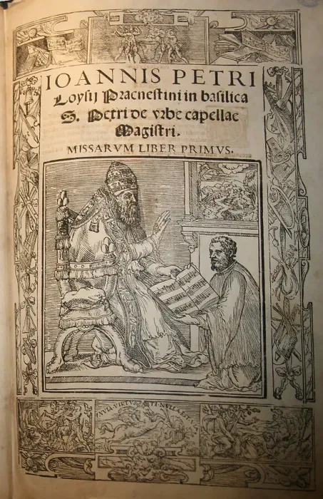 Framed Print : Frontispiece of the Missarum Liber primus by Giovanni Pierluigi da Palestrina (Palestrina and Pope J Artist: Anonymous Framed Print : Frontispiece of the Missarum Liber primus by Giovanni Pierluigi da Palestrina (Palestrina and Pope J Artist: Anonymous