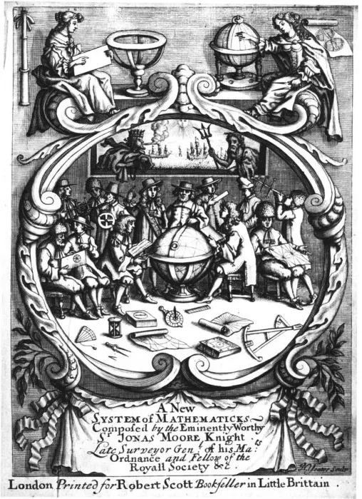 Framed Print : Frontispiece of A New System of Mathematicks by Jonas Moore, 1681 Framed Print : Frontispiece of A New System of Mathematicks by Jonas Moore, 1681