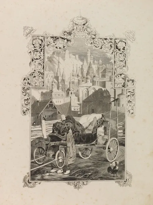Framed Print : Frontispiece to novelette Tarantas (The Tarantass) by Vladimir Sollogub, 1845. Creator: Gagarin