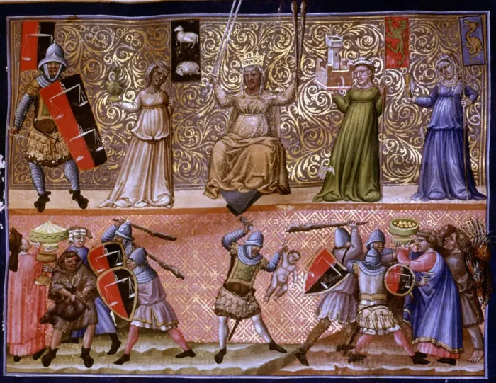 Framed Print : Frontispiece with representation of different scenes, Miniature in Codex Justinian Framed Print : Frontispiece with representation of different scenes, Miniature in Codex Justinian