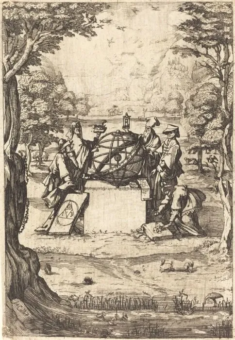 Framed Print : Frontispiece for the Sacred Cosmologia (Title With Astrologers). Creator: Unknown Framed Print : Frontispiece for the Sacred Cosmologia (Title With Astrologers). Creator: Unknown