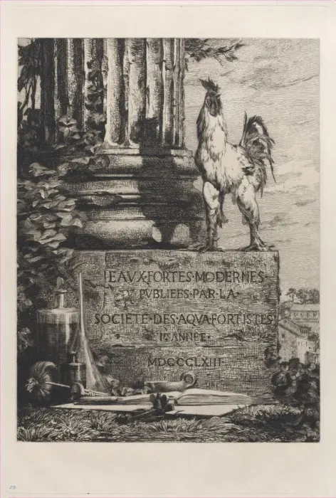 Framed Print : Frontispiece for the Society of Etchers, 1863. Creator: Jules-Ferdinand Jacquemart Framed Print : Frontispiece for the Society of Etchers, 1863. Creator: Jules-Ferdinand Jacquemart