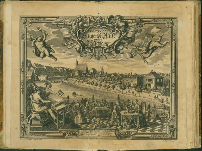 Framed Print : Frontispiece of the Sperontes, singende Muse an der Pleisse, 1736 Framed Print : Frontispiece of the Sperontes, singende Muse an der Pleisse, 1736