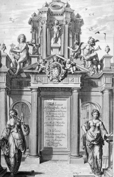 Framed Print : Frontispiece of Tableaux du Temple des Muses, 1655. Artist: Michel de Marolles Framed Print : Frontispiece of Tableaux du Temple des Muses, 1655. Artist: Michel de Marolles