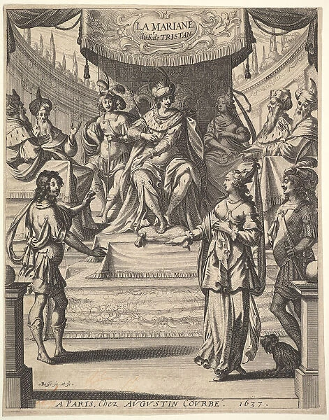 Frontispiece for 'Tristan L Hermite': Marianne standing to right before Herod