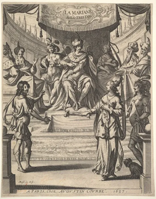 Framed Print : Frontispiece for Tristan L Hermite': Marianne standing to right before Herod Framed Print : Frontispiece for Tristan L Hermite': Marianne standing to right before Herod