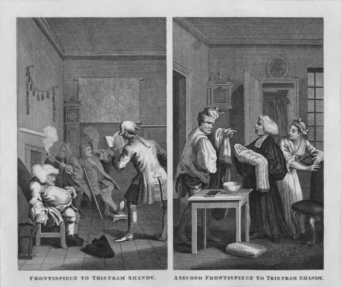 Framed Print : Frontispieces to Tristram Shandy, 1808, (1827). Creator: Thomas Cook Framed Print : Frontispieces to Tristram Shandy, 1808, (1827). Creator: Thomas Cook