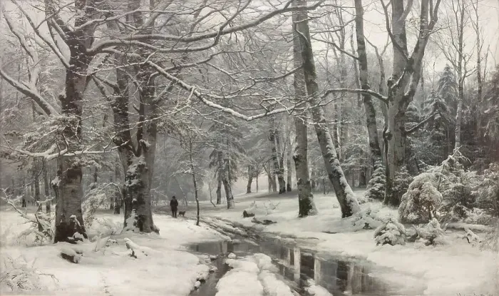 Framed Print : Frosty weather in a beech forest, 1881. Creator: Anders Andersen-Lundby Framed Print : Frosty weather in a beech forest, 1881. Creator: Anders Andersen-Lundby