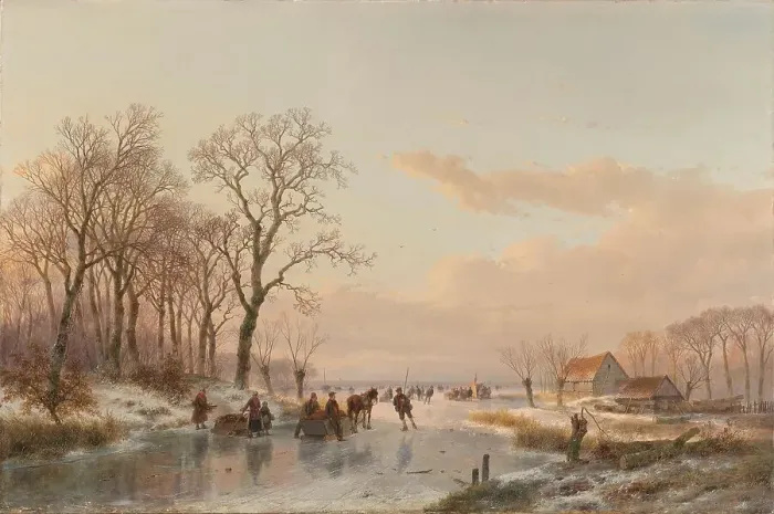Framed Print : A Frozen Canal near the River Maas, 1867. Creator: Andreas Schelfhout Framed Print : A Frozen Canal near the River Maas, 1867. Creator: Andreas Schelfhout