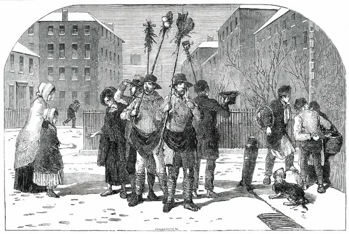 Framed Print : Frozen-Out Gardeners and Snow Clearers - drawn by Foster, 1850. Creator: Edmund Evans Framed Print : Frozen-Out Gardeners and Snow Clearers - drawn by Foster, 1850. Creator: Edmund Evans