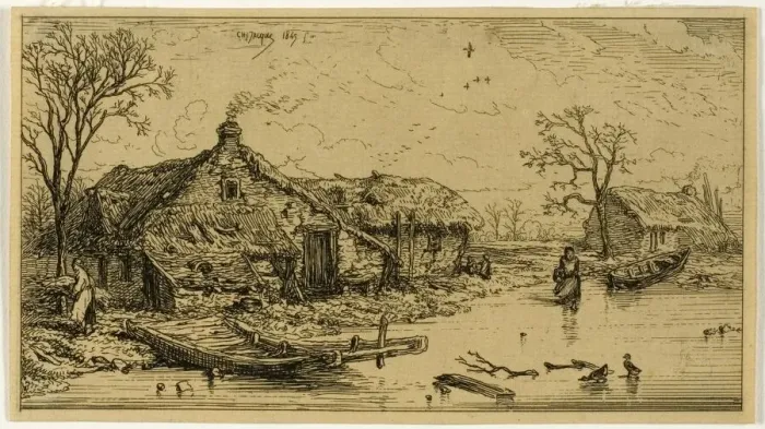 Framed Print : The Frozen Pond, 1845. Creator: Charles Emile Jacque Framed Print : The Frozen Pond, 1845. Creator: Charles Emile Jacque