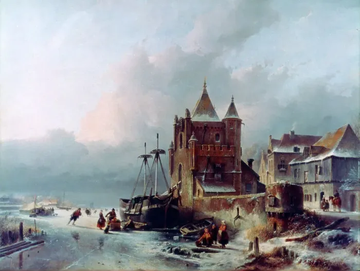 Framed Print : Frozen River, c1838-1907. Artist: Charles Henri Joseph Leickert Framed Print : Frozen River, c1838-1907. Artist: Charles Henri Joseph Leickert