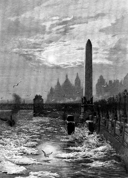 Framed Print : The Frozen Thames: seagulls circling round Cleopatra's Needle, 1895. Creator: Unknown. The Frozen Thames: seagulls circling round Cleopatra's Needle, 1895. Creator: Unknown Framed Print : The Frozen Thames: seagulls circling round Cleopatra's Needle, 1895. Creator: Unknown. The Frozen Thames: seagulls circling round Cleopatra's Needle, 1895. Creator: Unknown