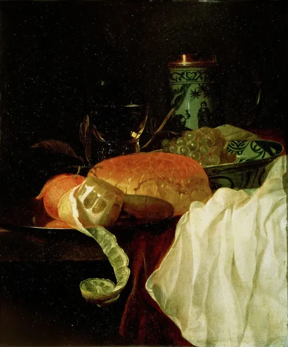 Framed Print : Fruit, Bread and Wine, 17th century. Artist: Juriaen van Streeck Framed Print : Fruit, Bread and Wine, 17th century. Artist: Juriaen van Streeck