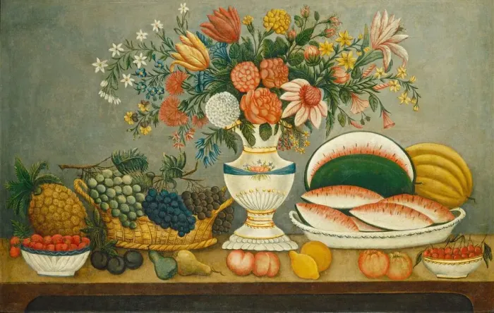 Framed Print : Fruit and Flowers, mid 19th century. Creator: Unknown Framed Print : Fruit and Flowers, mid 19th century. Creator: Unknown